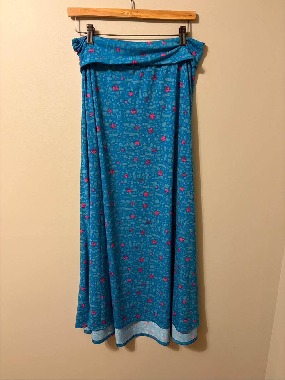 LuLaRoe Teal Blue Maxi Skirt with Pink Print Women’s Medium